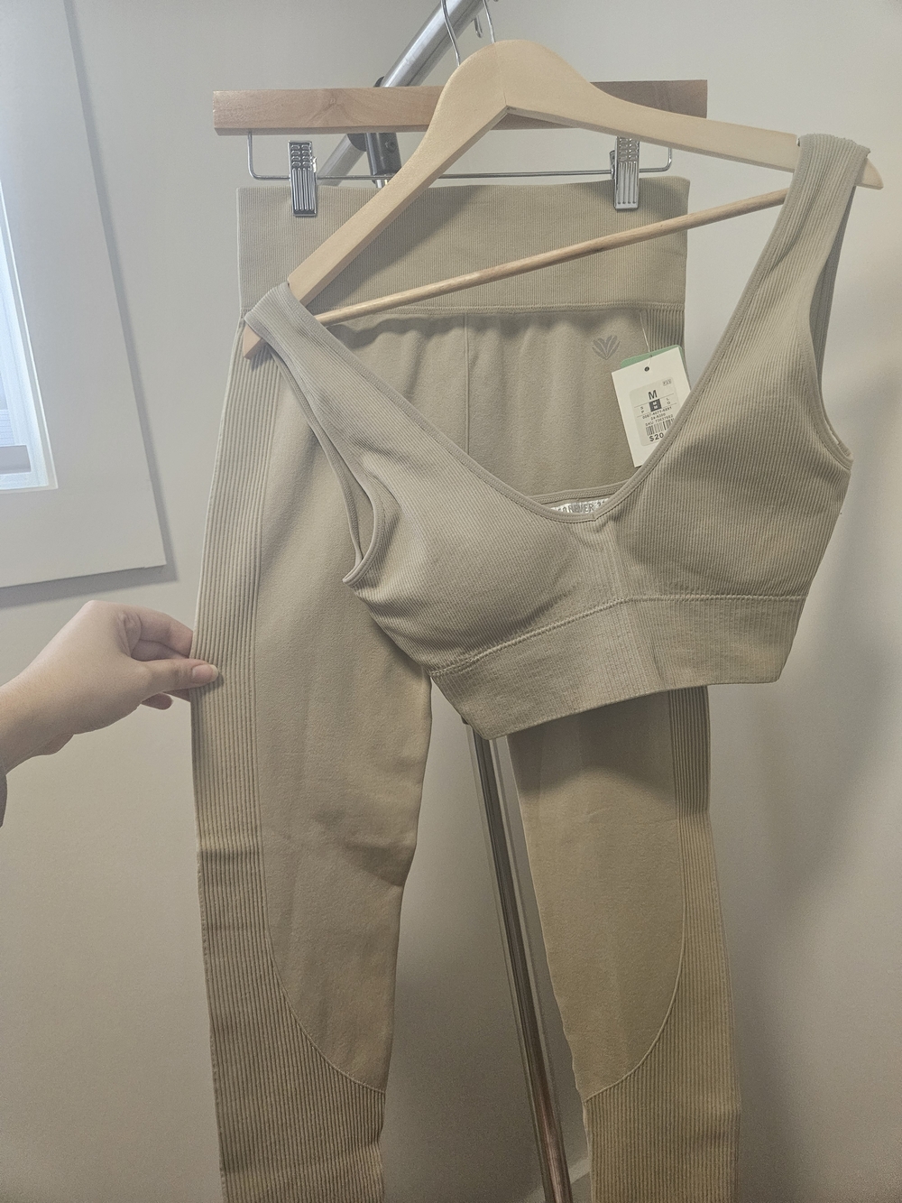 Forever 21 Seamless Ribbed High-Waist Leggings & Crop Top Set - Taupe